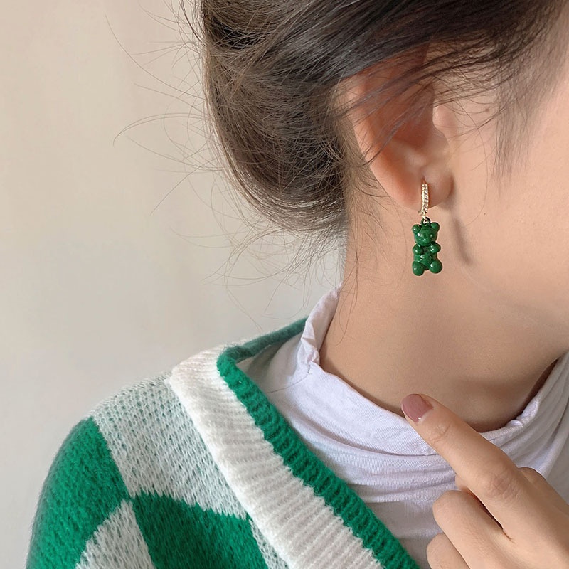 Khuyên tai đính đá xanh lá phong cách Hàn Quốc thanh lịch