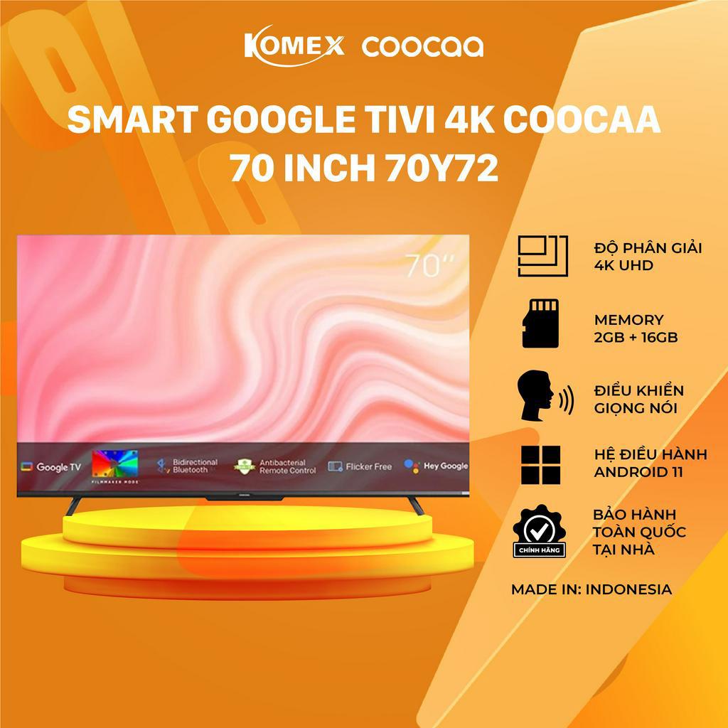 Tivi Coocaa 70 inch 70Y72 độ phân giải 4k điều khiển bằng giọng nói, bảo hành 24 tháng - komex