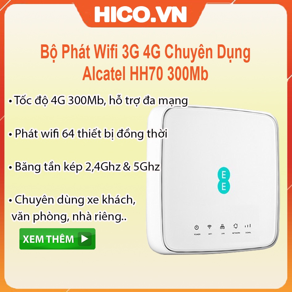 Bộ Phát Wifi 3G/4G Alcatel HH70 – Tốc độ 300Mbps – Kết nối 64 user cùng lúc – Hỗ trợ 2 băng tần