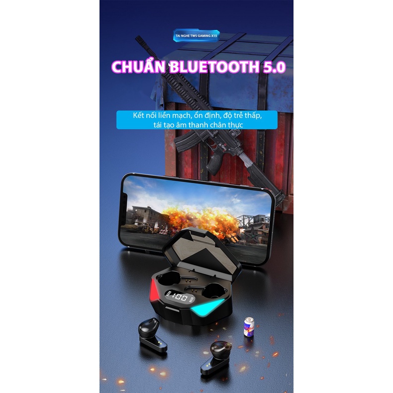 Tai nghe Bluetooth Gaming Không dây X15S TWS công nghệ Bluetooth 5.0 cảm biến chạm, không có độ trễ âm