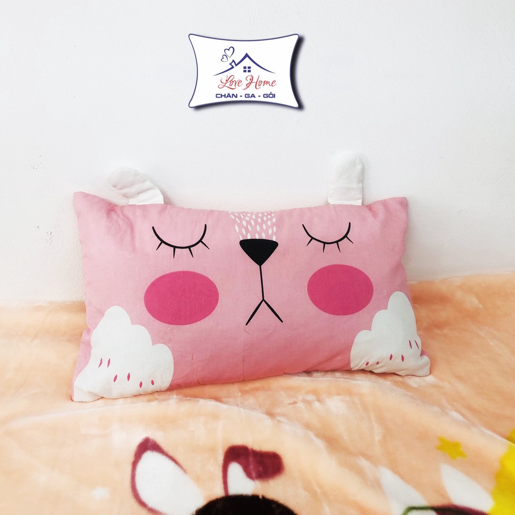 Gối Trẻ Em Cotton 100% Vỏ Gối Hoạt Hình Dễ Thương 1–10 Tuổi Lõi Bông Mềm Cho Bé Size 30x50cm