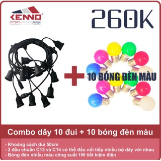 Bộ Dây 5 mét 10 Đui Kèm 10 Bóng Đèn Màu - KENNO - BÁO MÀU BÓNG TRƯỚC KHI CHỌN