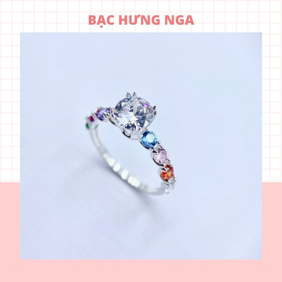 Nhẫn nữ bạc 925 HNJI đính đá ngũ sắc lung linh và sang trọng - HN 017