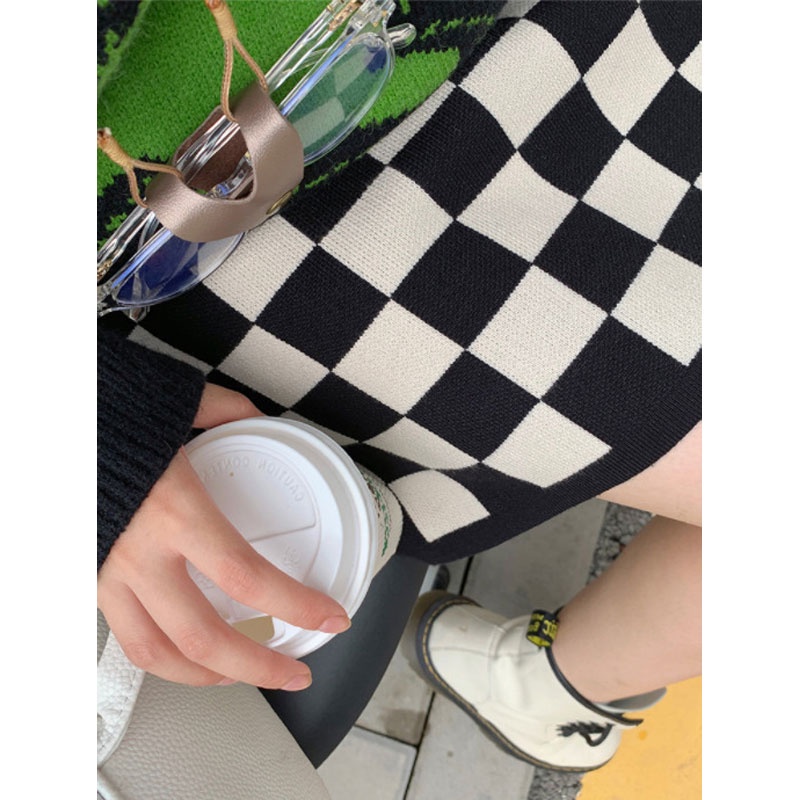 Chân Váy Chữ A Lưng Cao Họa Tiết Sọc Caro Thời Trang Hàn Quốc