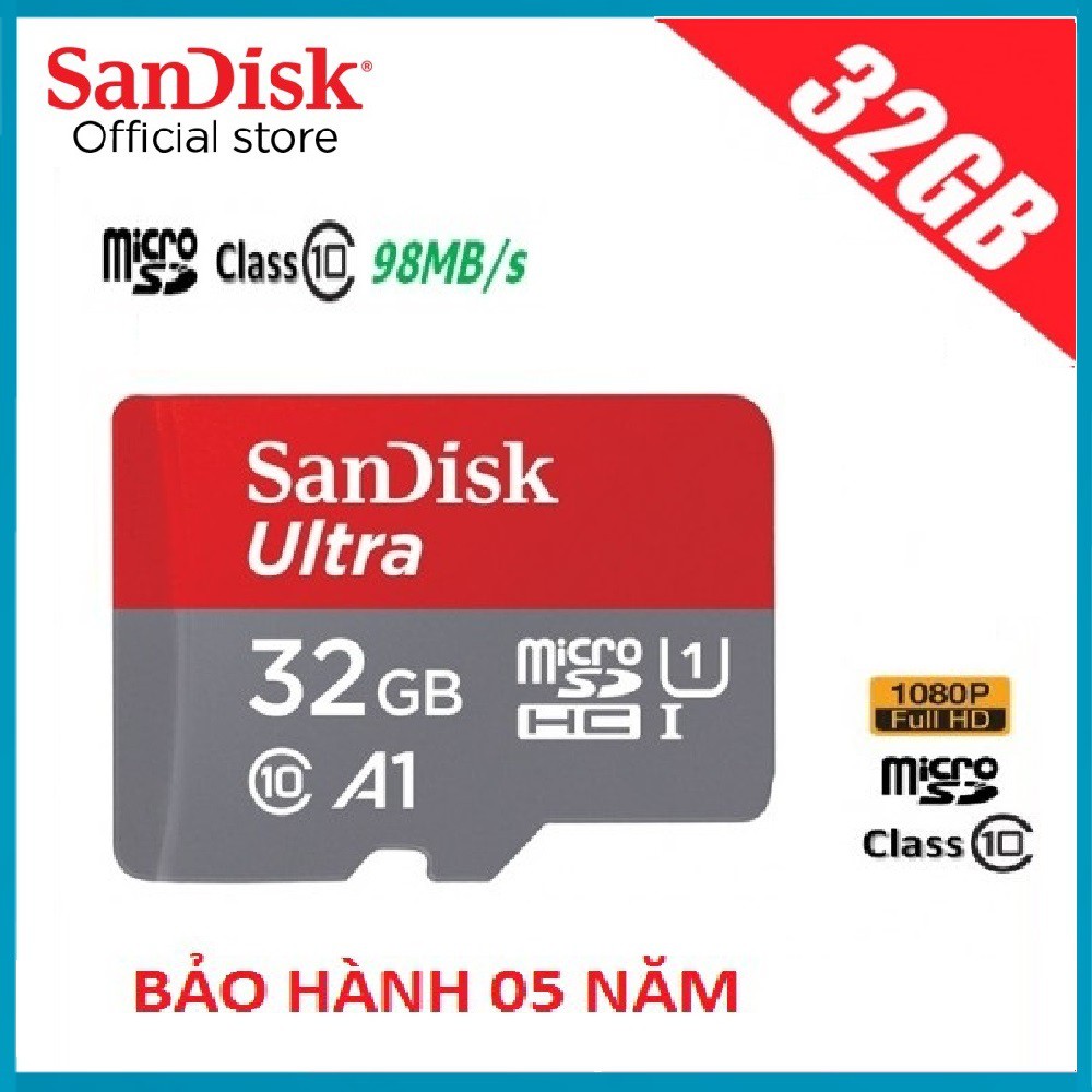 Thẻ Nhớ 32GB Sandisk MicroSD Ultra Upto 100MbS 667x - Bảo hành 5 năm