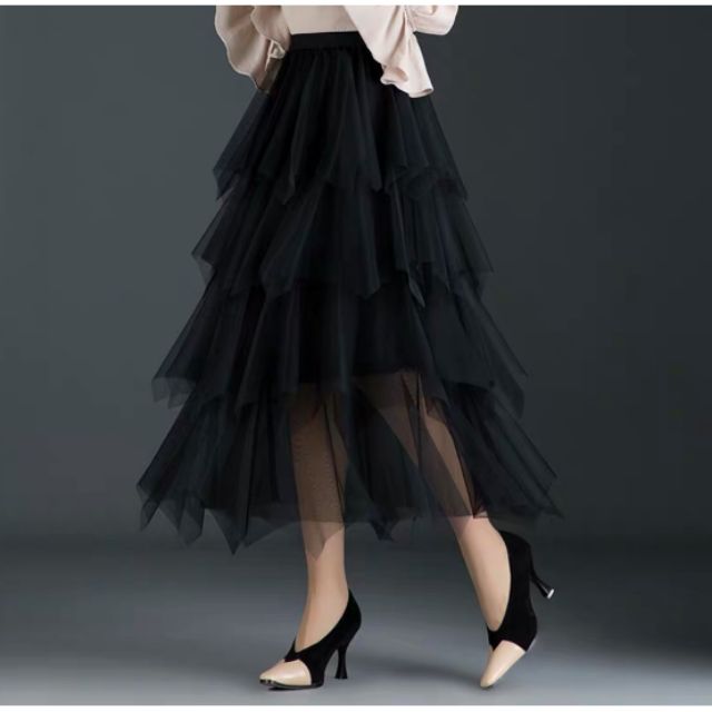 Chân váy lưới 4 tầng qc kèm hình thật