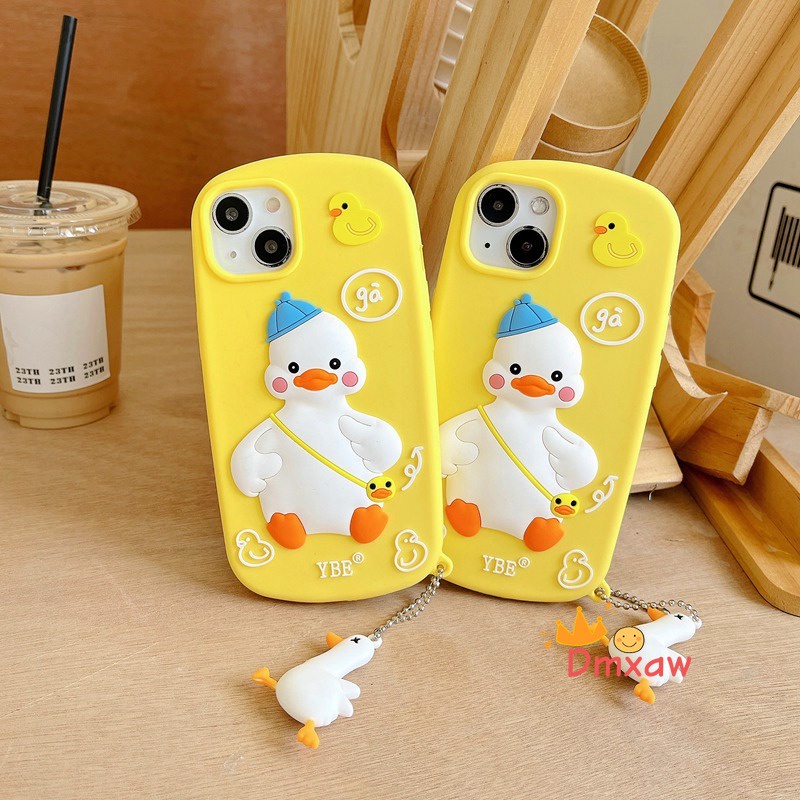 Ốp Điện Thoại Silicon Hình Vịt Vàng Kèm Dây Đeo Cho iPhone 13 Pro Max 12 11 Pro Max X XR XS Max 8 7 Plus SE 2020