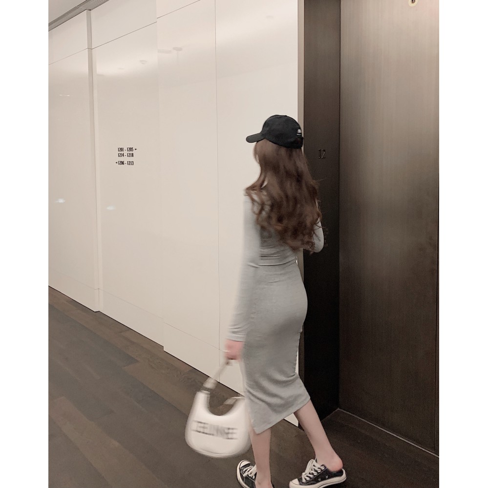 Váy body nữ dài tay có mũ trùm đầu thiết kế ôm sát phong cách gợi cảm khí chất hàng Quảng Châu thu đông