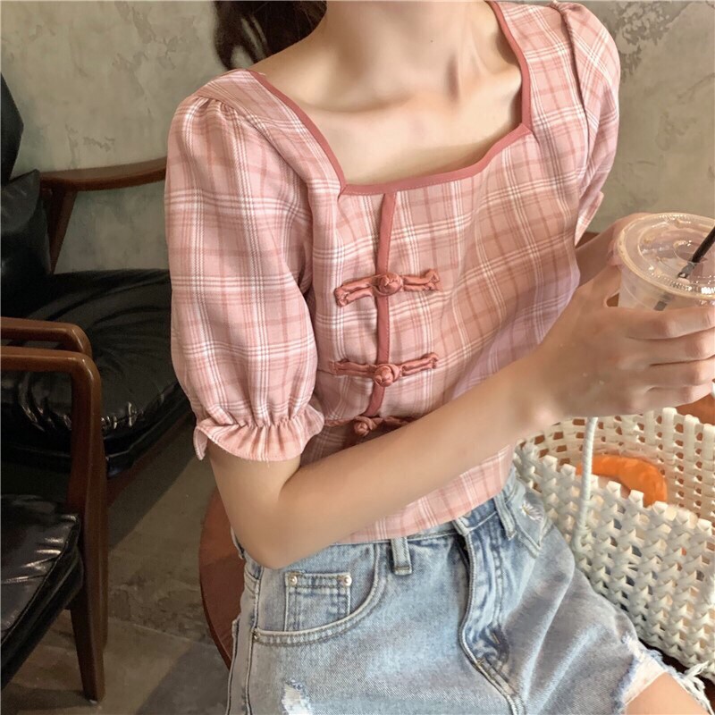 ÁO CROPTOP FORM RỘNG 🎀 CỔ VUÔNG NÚT TÀU 🎀 PHONG CÁCH ULZZANG CỰC XINH VÀ DỄ THƯƠNG