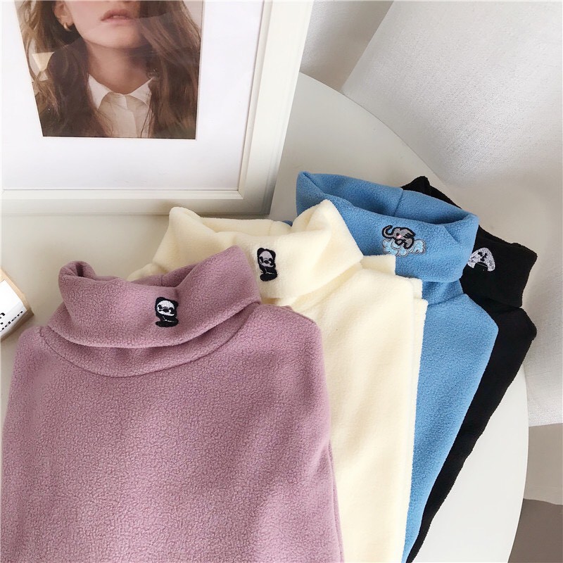 áo nỉ bông lông cừu nữ cao cổ thêu gấu siêu ấm SatSun | BigBuy360 - bigbuy360.vn