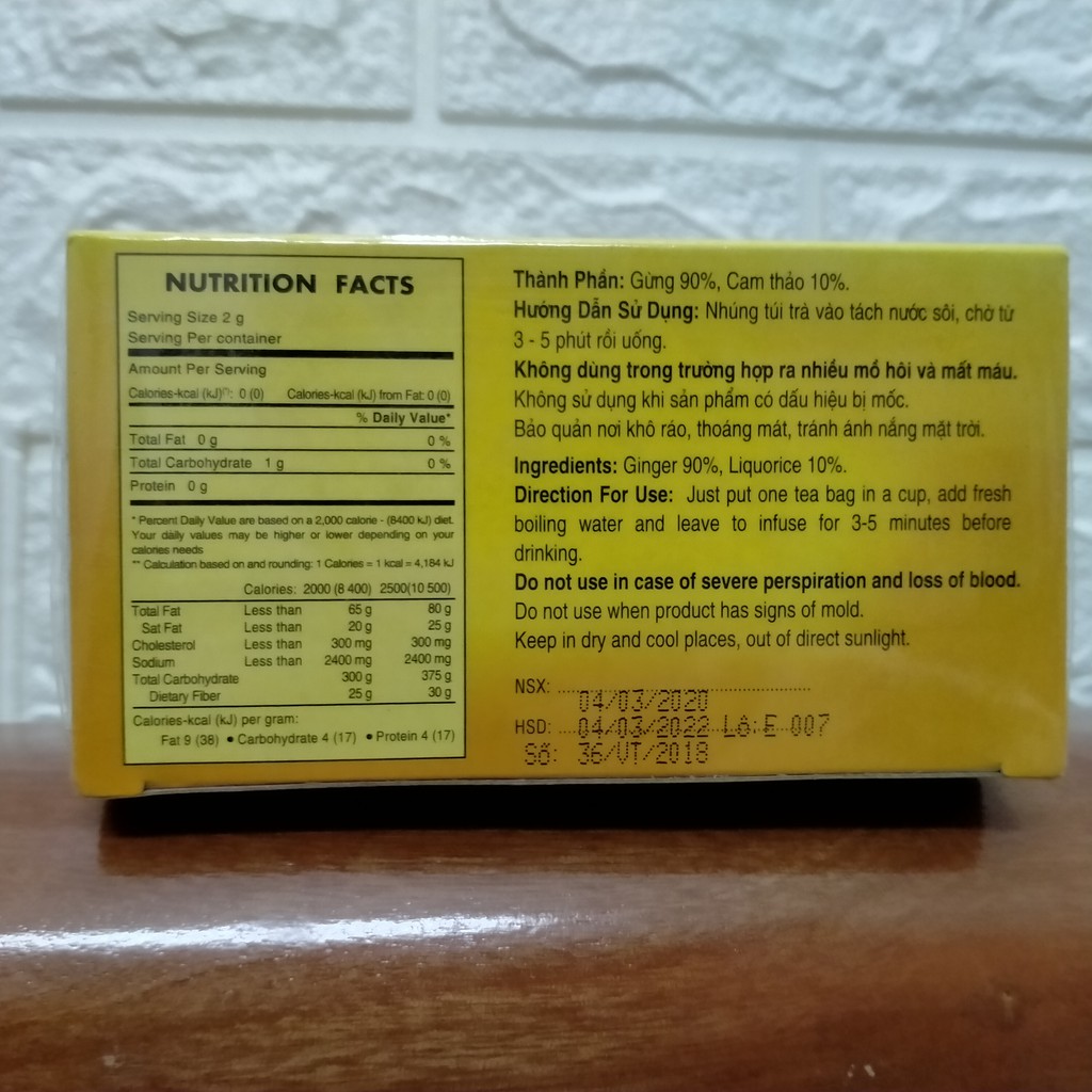 Trà gừng vĩnh tiến (20 gói x 2g )