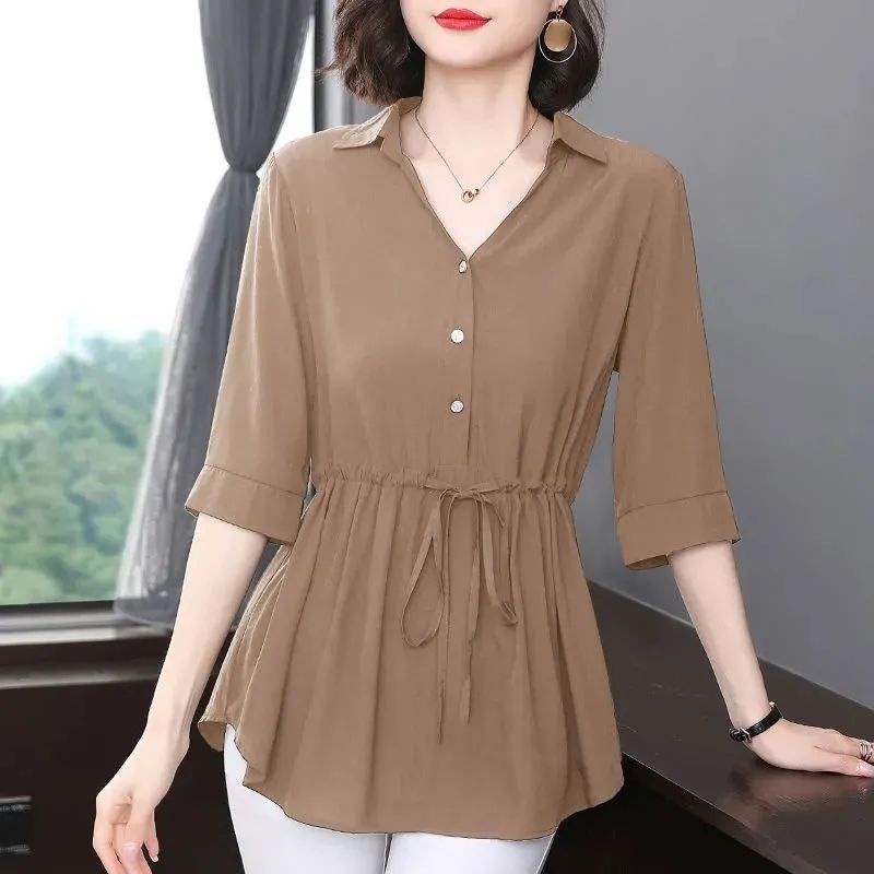 Áo sơ mi voan tay lửng thời trang mùa hè dành cho nữ