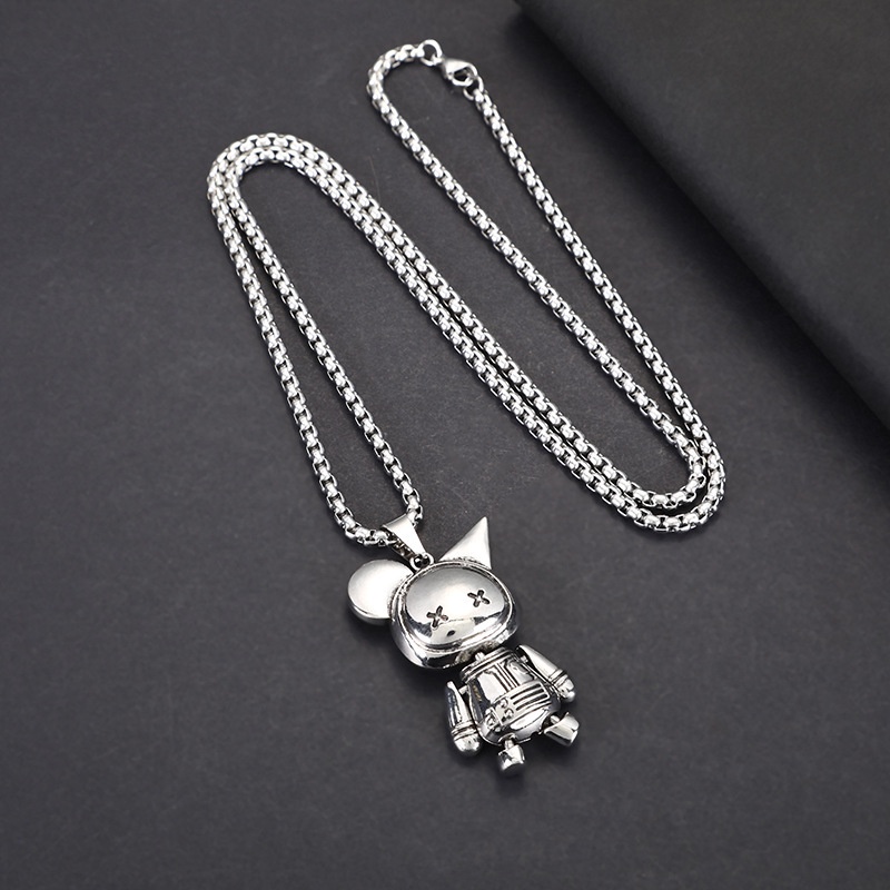 XiaoboACC Vòng cổ mặt tiểu quỷ bằng thép không gỉ vòng cổ dây chuyền dáng dài phong cách hip hop - 60cm