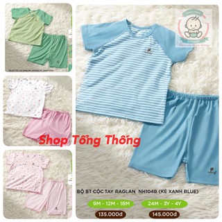 Bộ Q.A cộc tay raglan petit lullaby kẻ bé trai, hoa bi bé gái NH104B NH106B