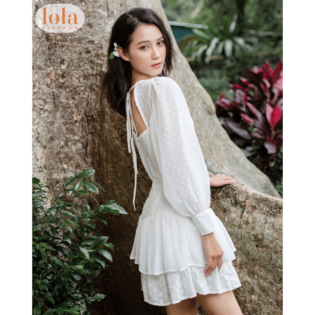 Đầm Trắng Tiểu Thư LOLA VIETNAM Tay Dài Thiết Kế Váy Nữ Xòe Sang Trọng Dự Tiệc Tầng Phồng DA12