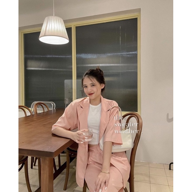 [HÀNG SẴN/CÓ VIDEO]Set ÁO BLAZER MIX QUẦN ỐNG SUÔNG style ulzzang/Set áo vét ngăn tay mix quần ống rộng siêu xinh