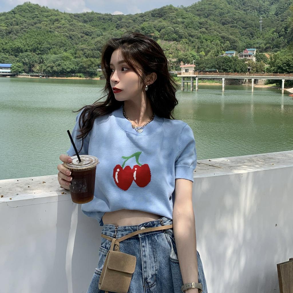 Áo Thun Dệt Kim Tay Ngắn Dáng Ôm Thời Trang Mùa Hè Cho Nữ