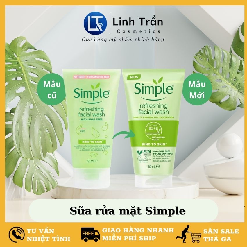 Sữa rửa mặt Simple, gel rửa mặt cho da dầu mụn, làm sạch sâu dịu nhẹ cấp ẩm 150ml