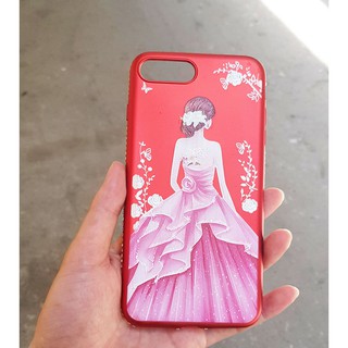 Ốp lưng cô gái đỏ đính đá iPhone 5/6s/6Plus/7Plus (Lưng hoa trắng)