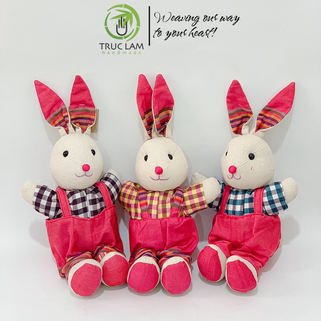 Đồ Chơi Cho Bé Thú Nhồi Bông Hình Thỏ Bố Mặc Yếm Vải Thổ Cẩm Dệt Tay Bông Gòn Cao Cấp – Trúc Lâm Handmade