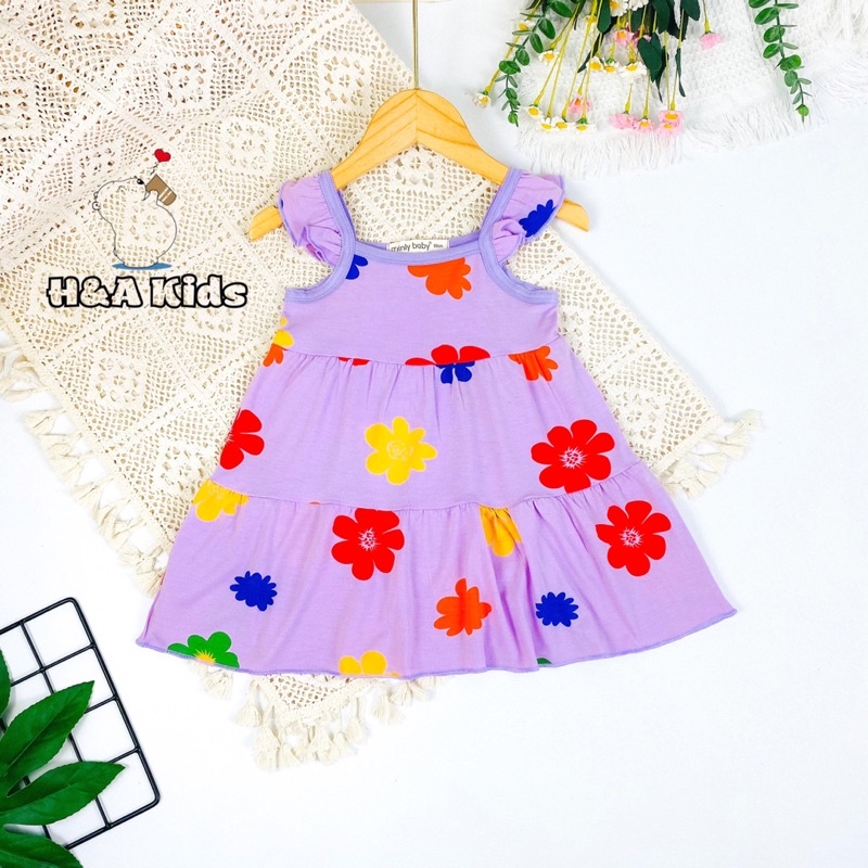Váy đầm bé gái vải thun lạnh  in họa tiết toàn thân cho bé gái từ 8-20kg