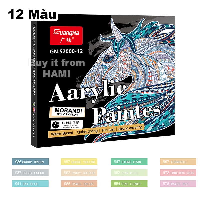 Bộ Bút Sơn Acrylic Guang Painter 12/24 Màu, MORANDI , Vẽ Trên Mọi Chất Liệu