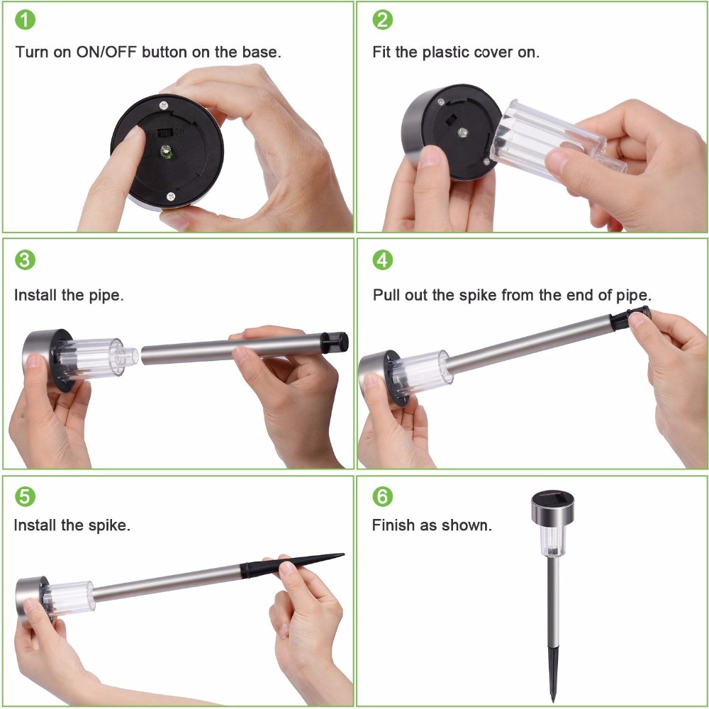 Đèn LED bãi cỏ sân vườn ngoài trời không dây sử dụng năng lượng mặt trời bằng thép không gỉ chống nước