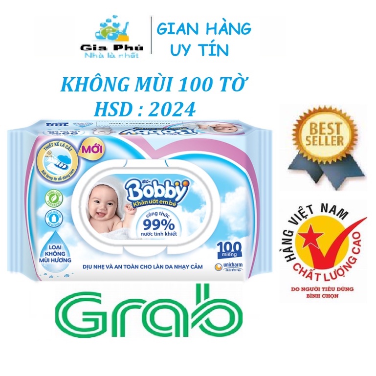 ( GIAO HỎA TỐC ) Khăn giấy ướt BOBBY kháng khuẩn 100% dành cho mọi đối tượng 100 tờ KHÔNG MÙI dù em bé hay trẻ sơ sinh