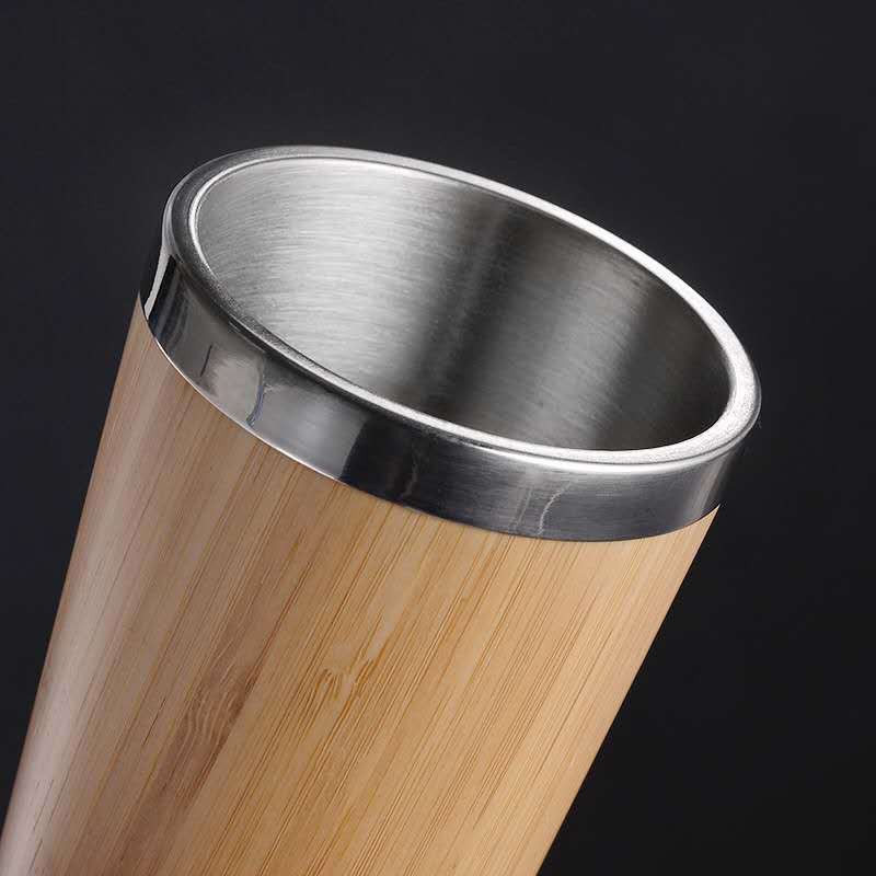 Cốc - Ly Uống Nước Vỏ Tre Cao Cấp - Lõi Inox 304 Giữ Nhiệt - 450ml (Tặng Ống Hút Inox Gập 0.6 x 21cm)