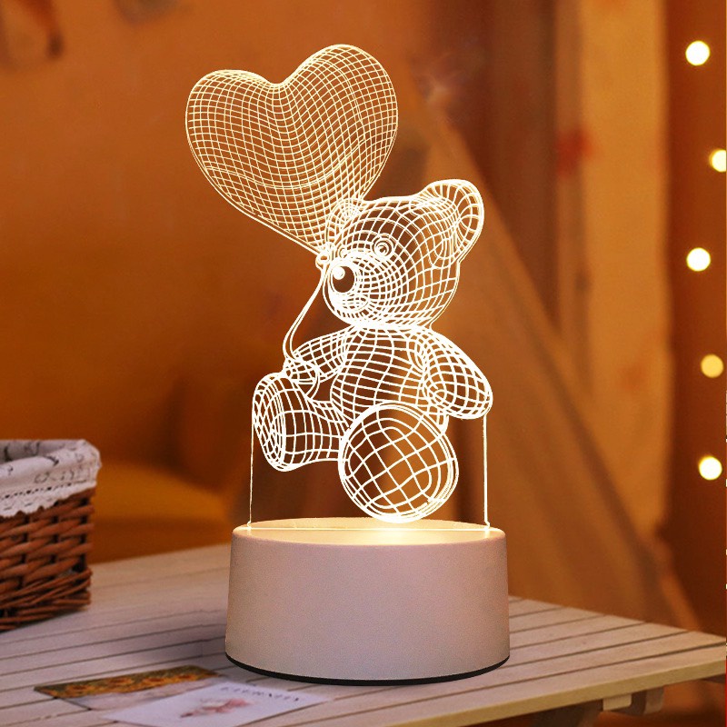 Đèn Ngủ 3D để bàn trang trí dễ thương bóng Led decor phòng ngủ cute 2 chế độ sáng cắm điện trực tiếp