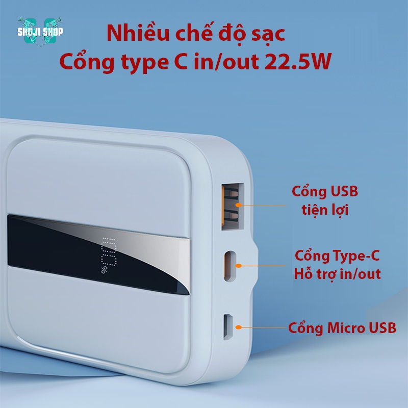 CHÍNH HÃNG  Pin dự phòng tích điện sạc nhanh 20000mah DESIGN WP-303 22W có đèn led hiển thị % Pin