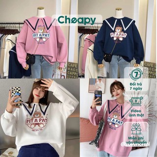 Áo nỉ nữ Thủy Thủ Gấu phom rộng Cheapy xanh hồng trắng freesize dáng suông hàn quốc tiểu thư C549