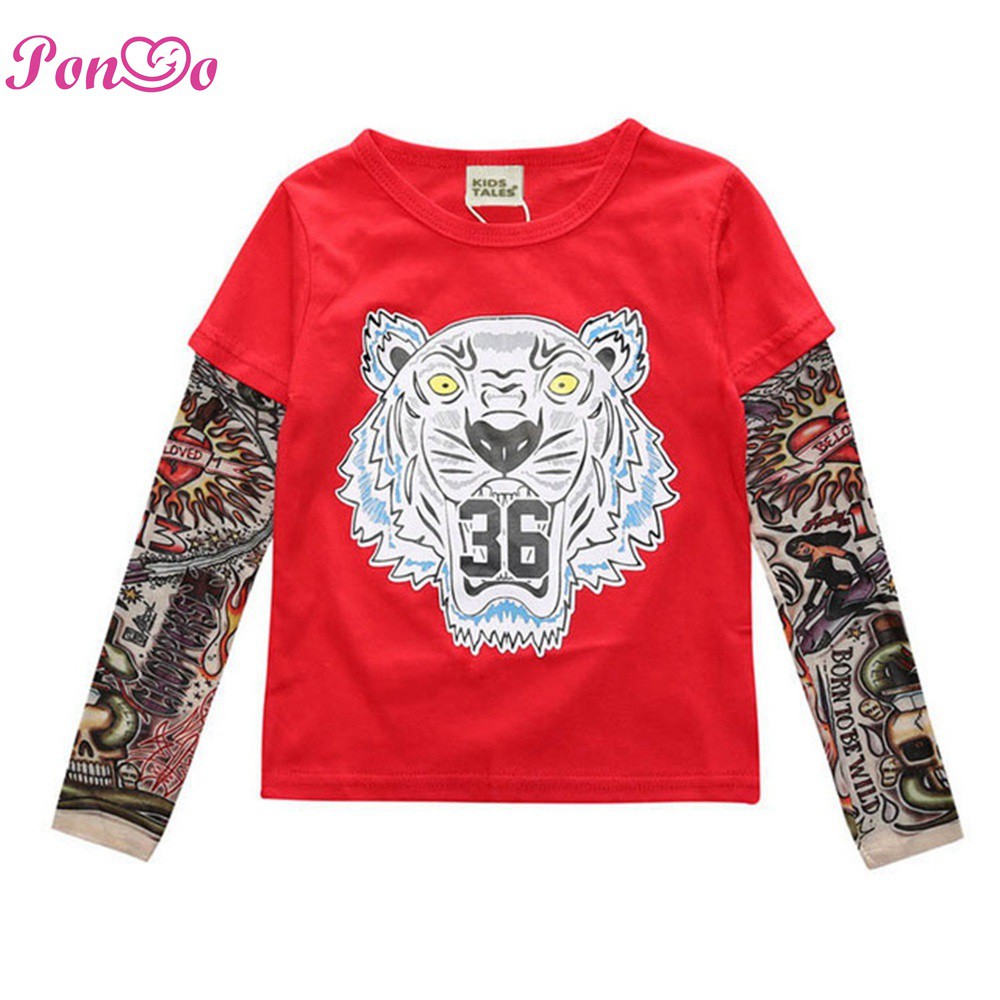Áo Thun Tay Dài Vải Cotton Họa Tiết Hình Xăm Cho Bé Từ 1-6 Tuổi