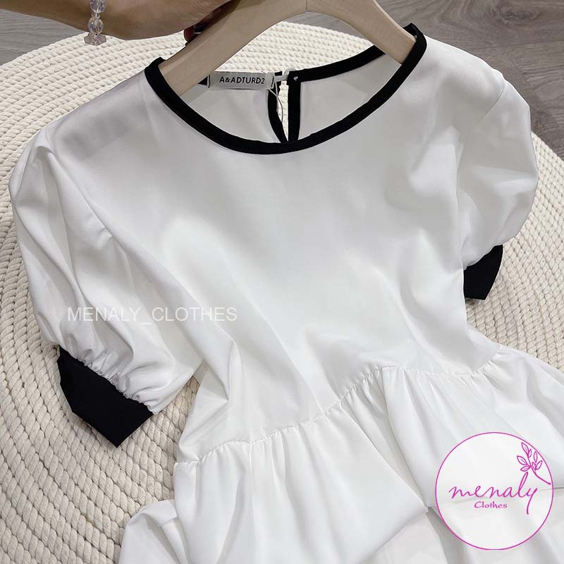 Váy xuông nữ babydoll dáng dài tay bồng V021, mẫu váy dáng rộng kiểu dáng hàn quốc, bầu bí bon chen thoải mái