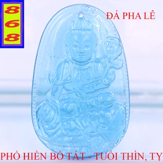[Tuổi Thìn, Tỵ] Mặt Dây Chuyền Phật Phổ Hiền Bồ Tát Pha Lê Xanh Lam 3.6cm - Mặt Size Nhỏ - Tặng Kèm Móc Inox
