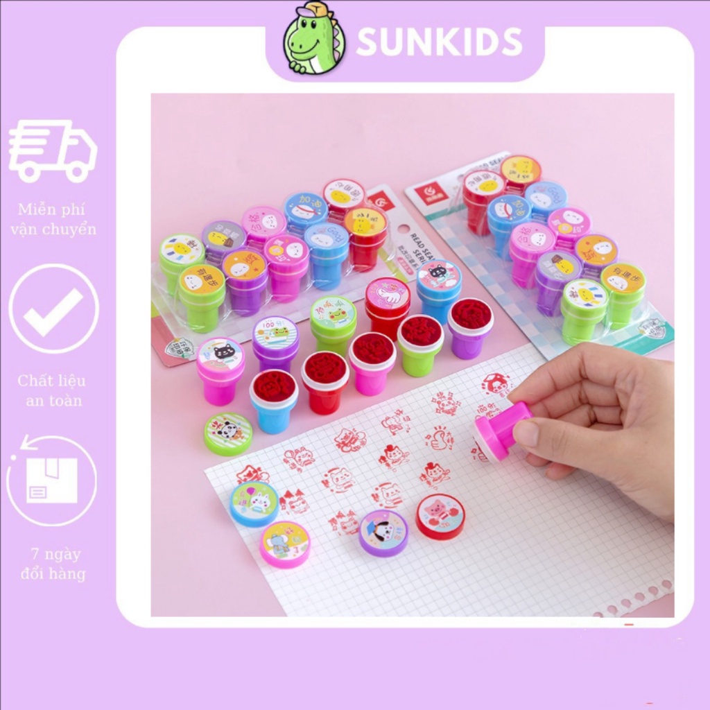 Đồ chơi sắc màu Con dấu mini hoạ tiết nhỏ sáng tạo cho bé, con dấu in hoạt hình