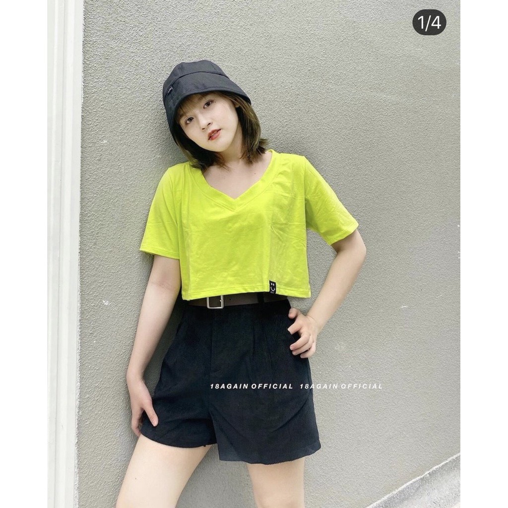 Áo cổ v xinh màu xanh neon xinh chất thun cotton mềm sieu hot hit