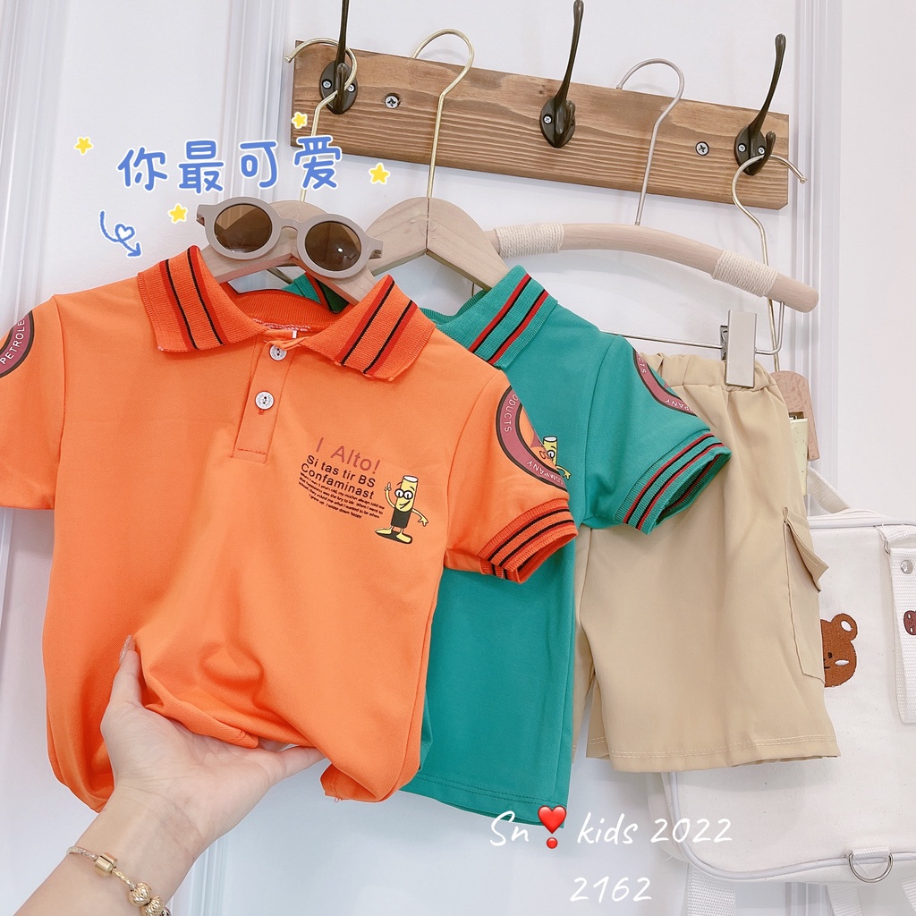 Quần áo bé trai, set bộ áo có cổ họa tiết ALTO kèm quần kaki mềm túi hộp cực chất cho bé