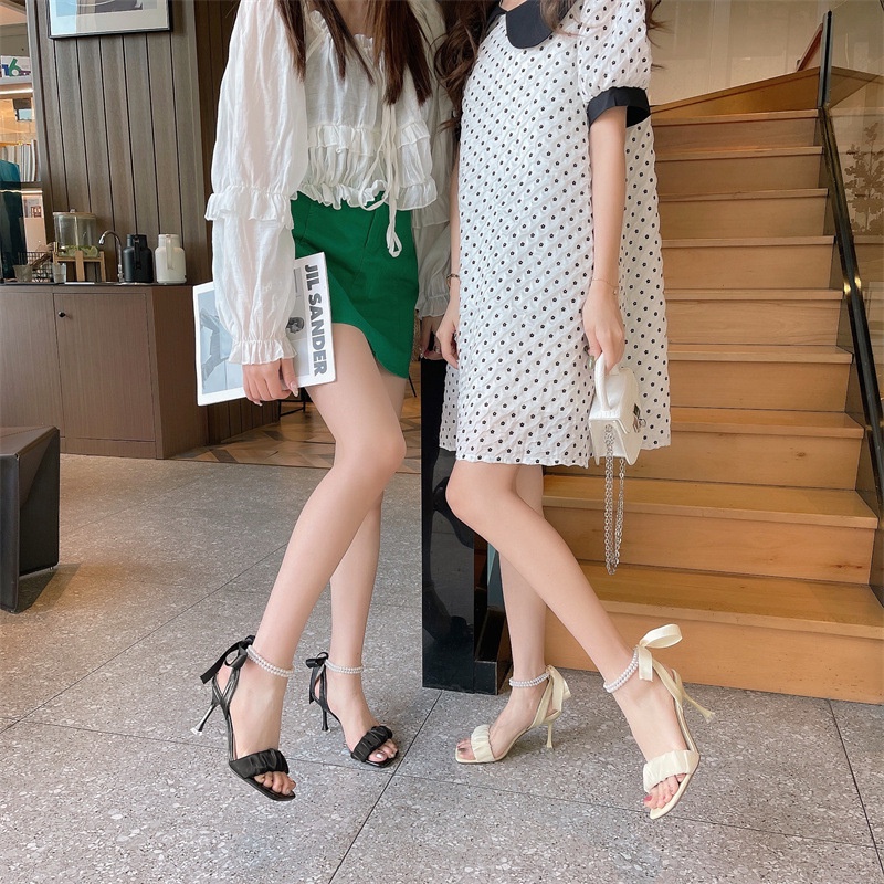 Giày cao gót nữ đế nhọn thắt nơ 7 phân, giày sandal 7 phân quai ngọc hottrend 2022 CG-0602, Rosa fashion