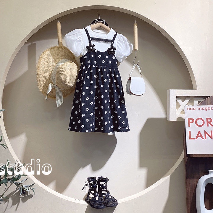 Set Áo Thun Ngắn Tay + Chân Váy Hoa Thời Trang Hàn Quốc Cho Bé Gái