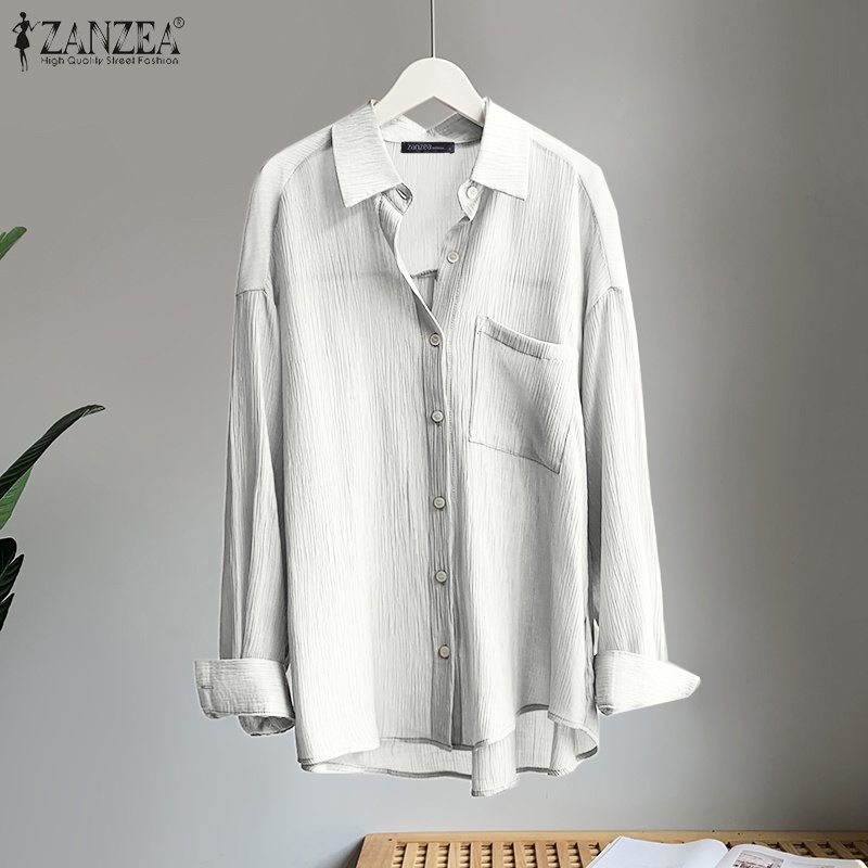 ZANZEA Áo Sơ Mi Nữ Tay Dài Dáng Rộng Kiểu Dáng Đơn Giản Thời Trang Cá Tính