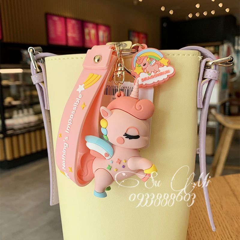 Móc khóa ngựa pony cao cấp -Móc khóa kì lân bảy sắc cầu vồng siêu treo balo túi xách.