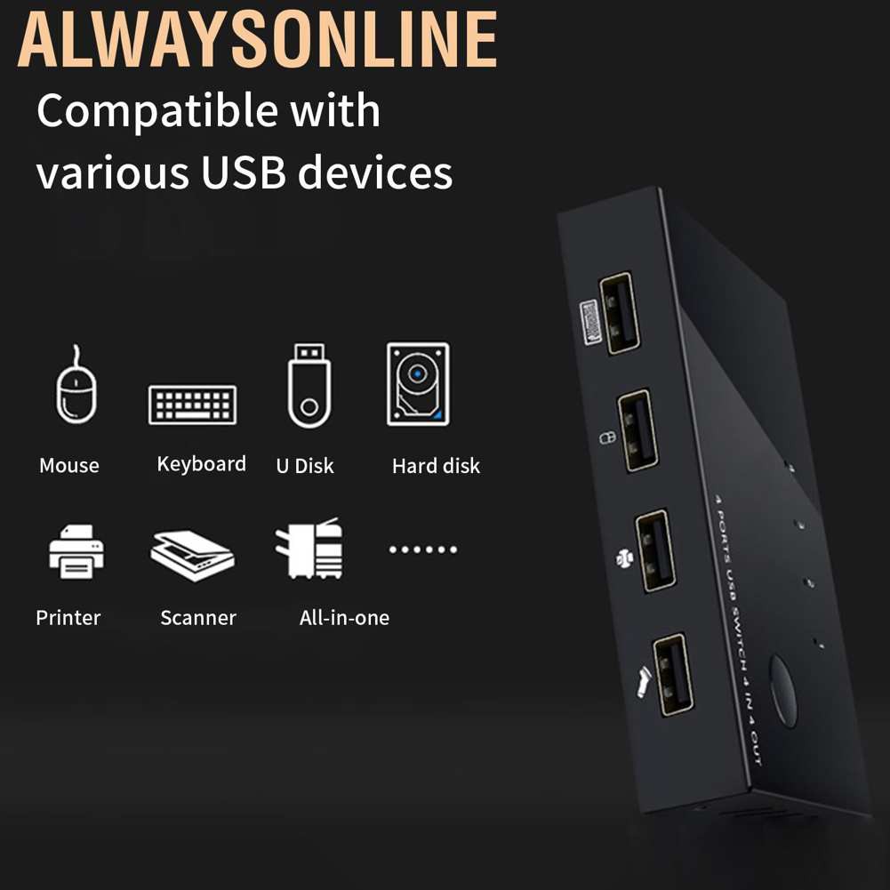 Alwaysonline USB Switcher Printting Sharer Keyboard and Mouse Computer Supplies 4 Imports Exports