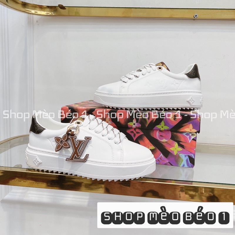 Giày thể thao spsl trắng móc khoá stick vân chìm gót nâu fullbox