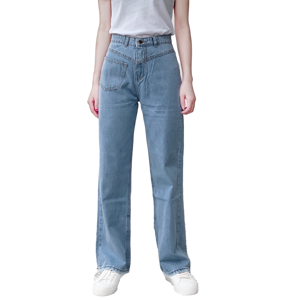 Quần jeans nữ dài ống suông có túi trẻ trung 4YOUNG QJ11