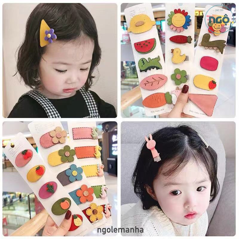 Set 5 Kẹp Tóc Mái Vải Cho Trẻ Em, Chất Liệu Mềm Mại, An Toàn