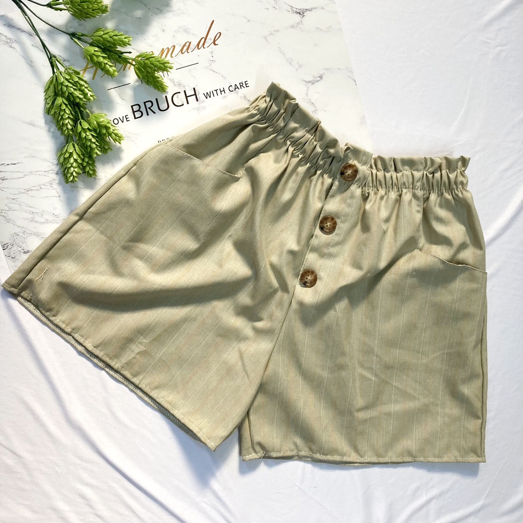 Quần đùi nữ phối 3 nút từ 48-55kg - quần sọt short nữ vải kaki Lưng Cao ống rộng - 3NUT
