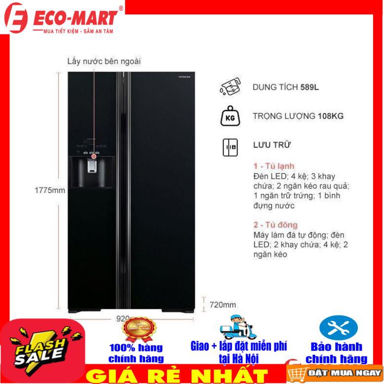 Tủ lạnh Hitachi  side by side 2 cửa màu đen R-FS800GPGV2(GBK)