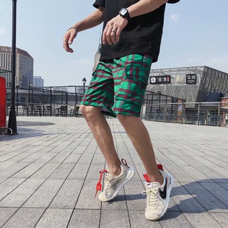 Quần Đùi Ống Rộng Họa Tiết Sọc Caro Phong Cách Đường Phố