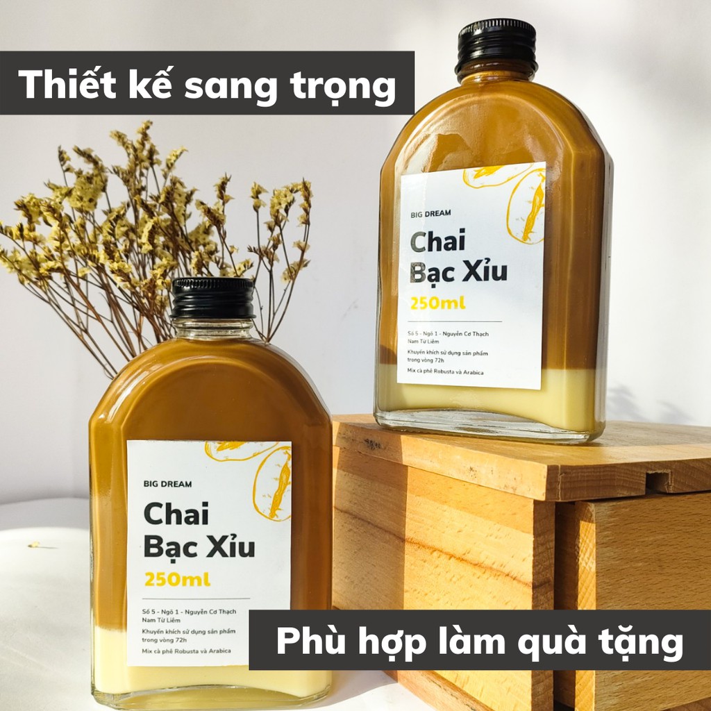 Cà phê nguyên chất đóng chai pha sẵn Bạc Xỉu 250ml phin cafe rang xay truyền thống đậm đà gia đình và văn phòng